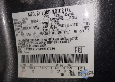 2011 Ford F-250 Xl from USA, damaged, VIN 1FTBF2B65BEB37316